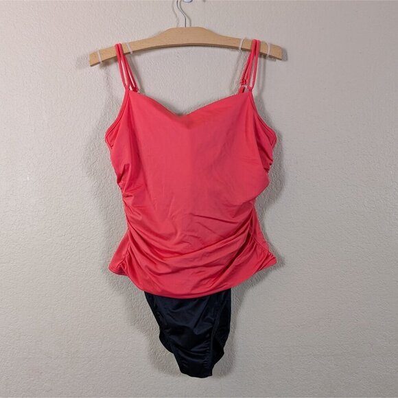 Miraclesuit Sofaux Tankini One Piece Swimsuit Pink Black DD Cup sz 16 Underwire - Picture 1 of 8